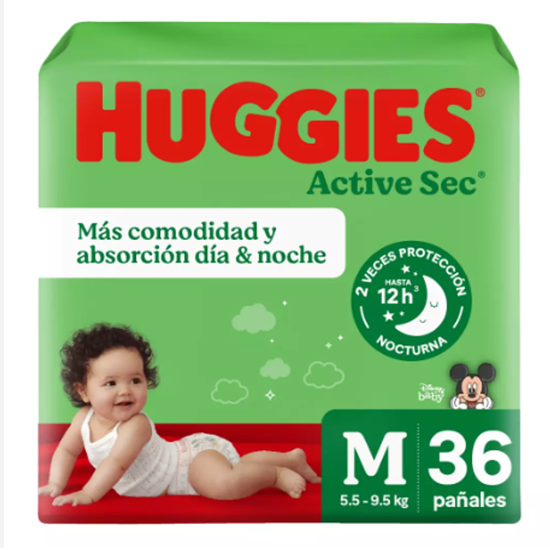 Pañal Huggies Active Sec Talla M 36 Unidades. 1