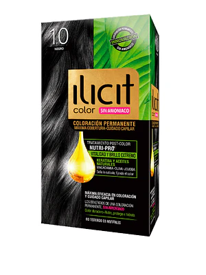 Tinte para el cabello Ilicit sin amoníaco 1,0 Negro.
