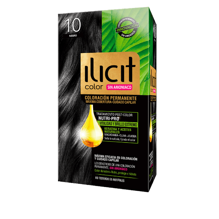Tinte para el cabello Ilicit sin amoníaco 1,0 Negro. 1