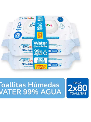Toallitas húmedas Emubaby 99% agua 80 Unidades, Pack.