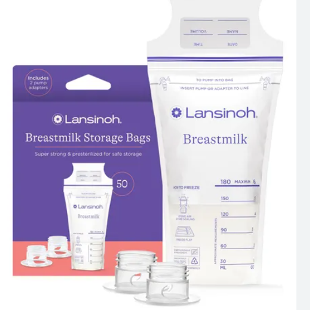 Bolsas para almacenamiento de leche materna 50 Unidades + 2 adaptadores. 1