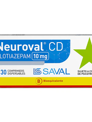 Neuroval CD  (B) Clotiazepam 10 mg 30 Comprimidos dispersables. Medicamento controlado venta presencial.