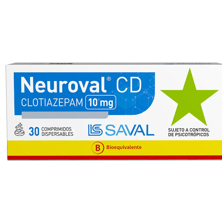 Neuroval CD  (B) Clotiazepam 10 mg 30 Comprimidos dispersables. Medicamento controlado venta presencial. 1