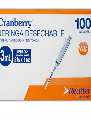 Jeringa Cranberry 3 ml 21x1 1/2 Luer lock 100 Unidades.