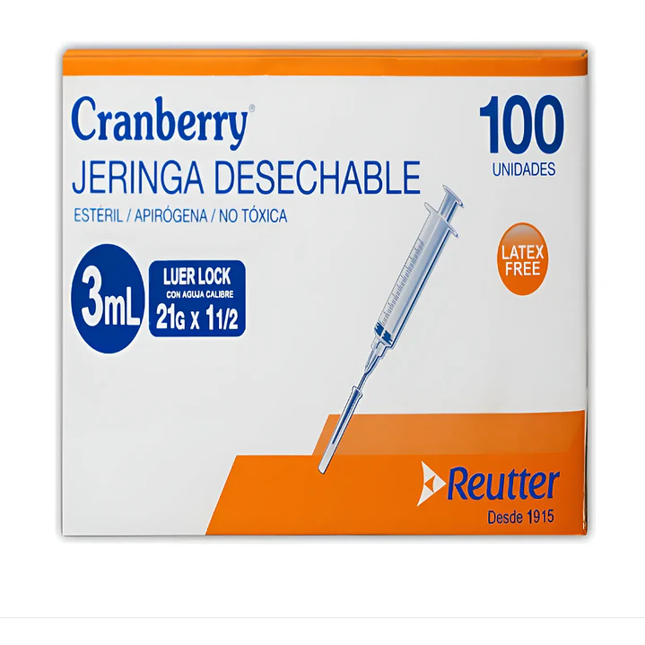 Jeringa Cranberry 3 ml 21x1 1/2 Luer lock 100 Unidades. 1