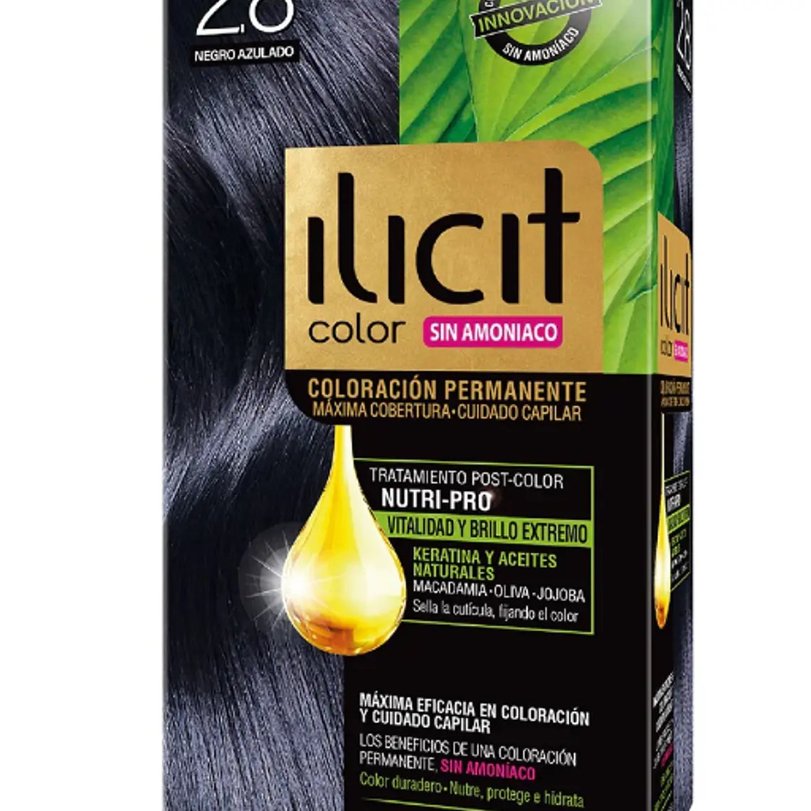 Tintura para el cabello Ilicit sin amoníaco 2,8 Negro azulado. 1