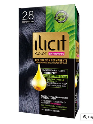 Tintura para el cabello Ilicit sin amoníaco 2,8 Negro azulado.