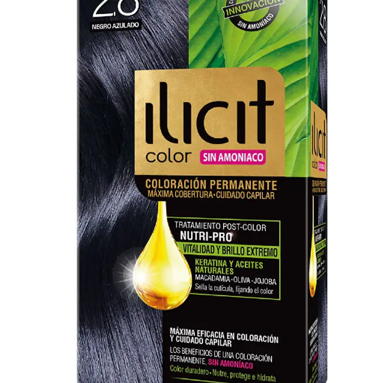 Tintura para el cabello Ilicit sin amoníaco 2,8 Negro azulado. 1
