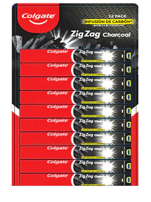 Cepillo de dientes Colgate Zigzag Charcoal 12 Unidades.
