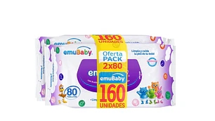 Toallitas húmedas Emubaby extra suave 80 Unidades Pack 2 Unidades.