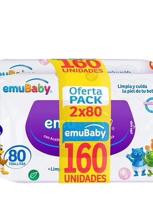 Toallitas húmedas Emubaby extra suave 80 Unidades Pack 2 Unidades.