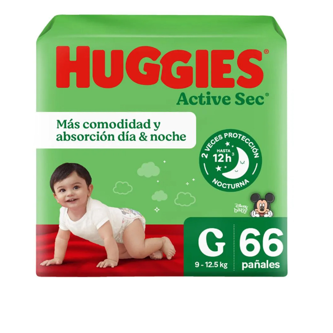 Pañal Huggies Active Sec G 66 Unidades. 1