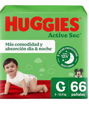 Pañal Huggies Active Sec G 66 Unidades.