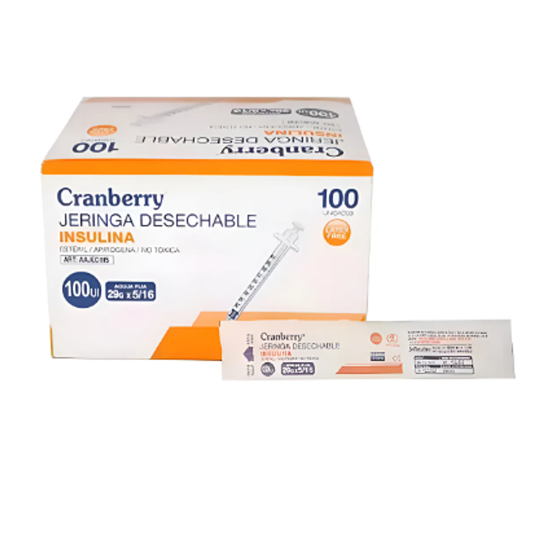 Jeringa Insulina 100 UI 29 x 1/2 Cranberry 100 Unidades. Reutter 1