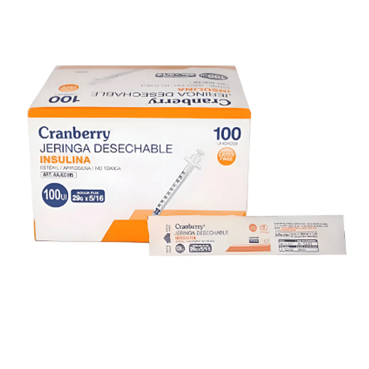 Jeringa Insulina 100 UI 29 x 1/2 Cranberry 100 Unidades. Reutter 1