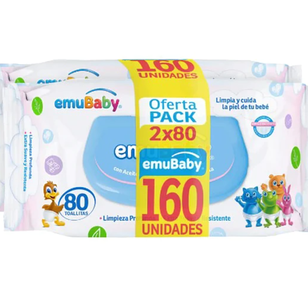 Toallitas húmedas Emubaby suave 80 Unidades. Pack 1