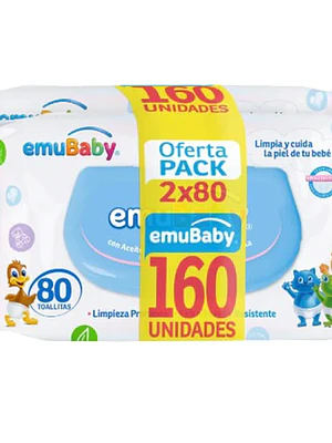 Toallitas húmedas Emubaby suave 80 Unidades. Pack
