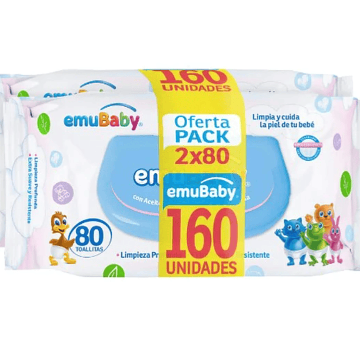 Toallitas húmedas Emubaby suave 80 Unidades. Pack 1