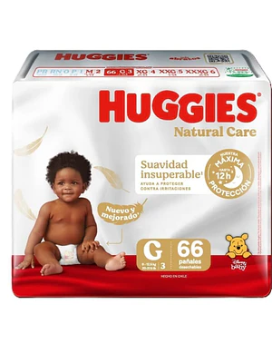 Pañal Huggies Natural care G 66 Unidades.