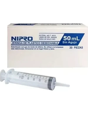 Jeringa 50 ml sin aguja Excentrica Luer slip Nipro 30 Unidades.