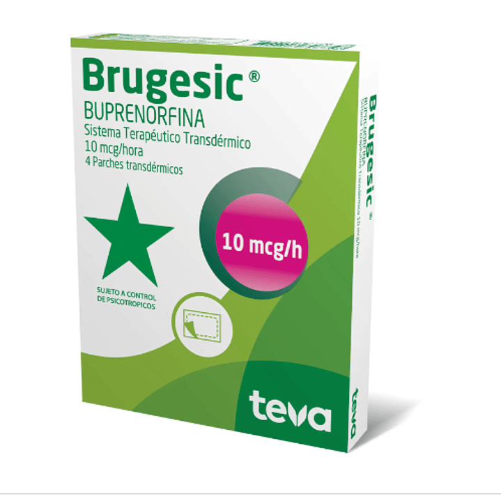 Brugesic  Buprenorfina 10 mcg/ hora 4 Parches. Medicamento controlado, venta presencial 1