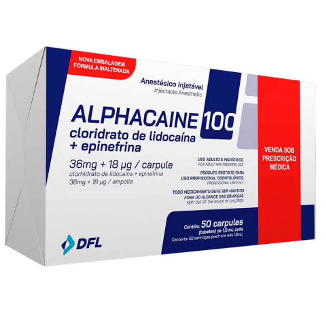 Alphacaine 100 Lidocaína + epinefrina 50 Ampollas. 1