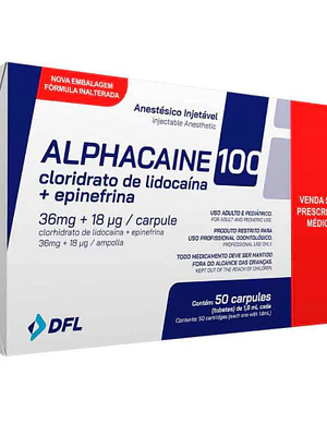 Alphacaine 100 Lidocaína + epinefrina 50 Ampollas.