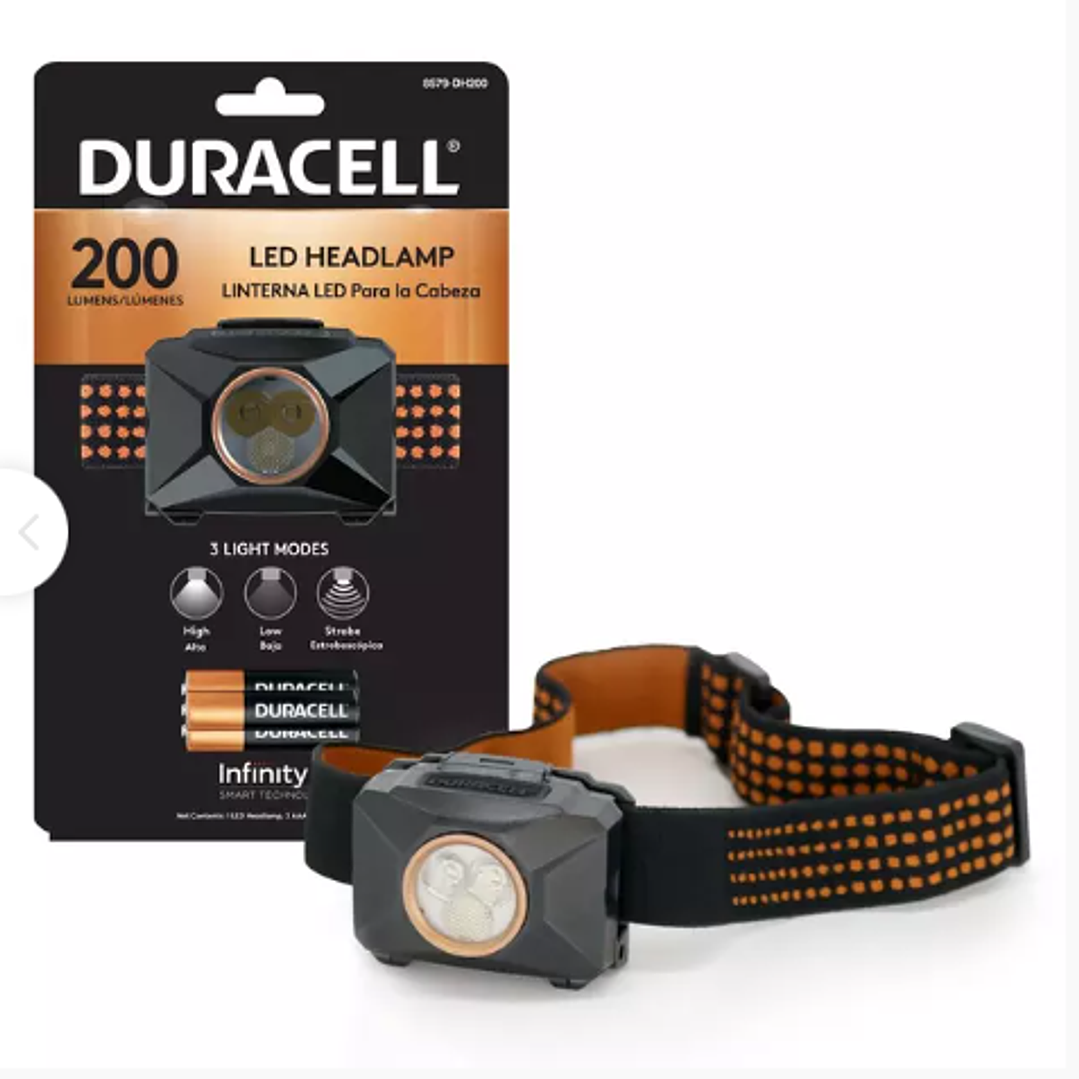 DURACELL LINTERNA MANOS LIBRES 200 LUM + 3AAA 1