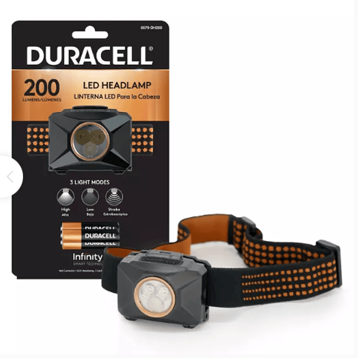 DURACELL LINTERNA MANOS LIBRES 200 LUM + 3AAA 1