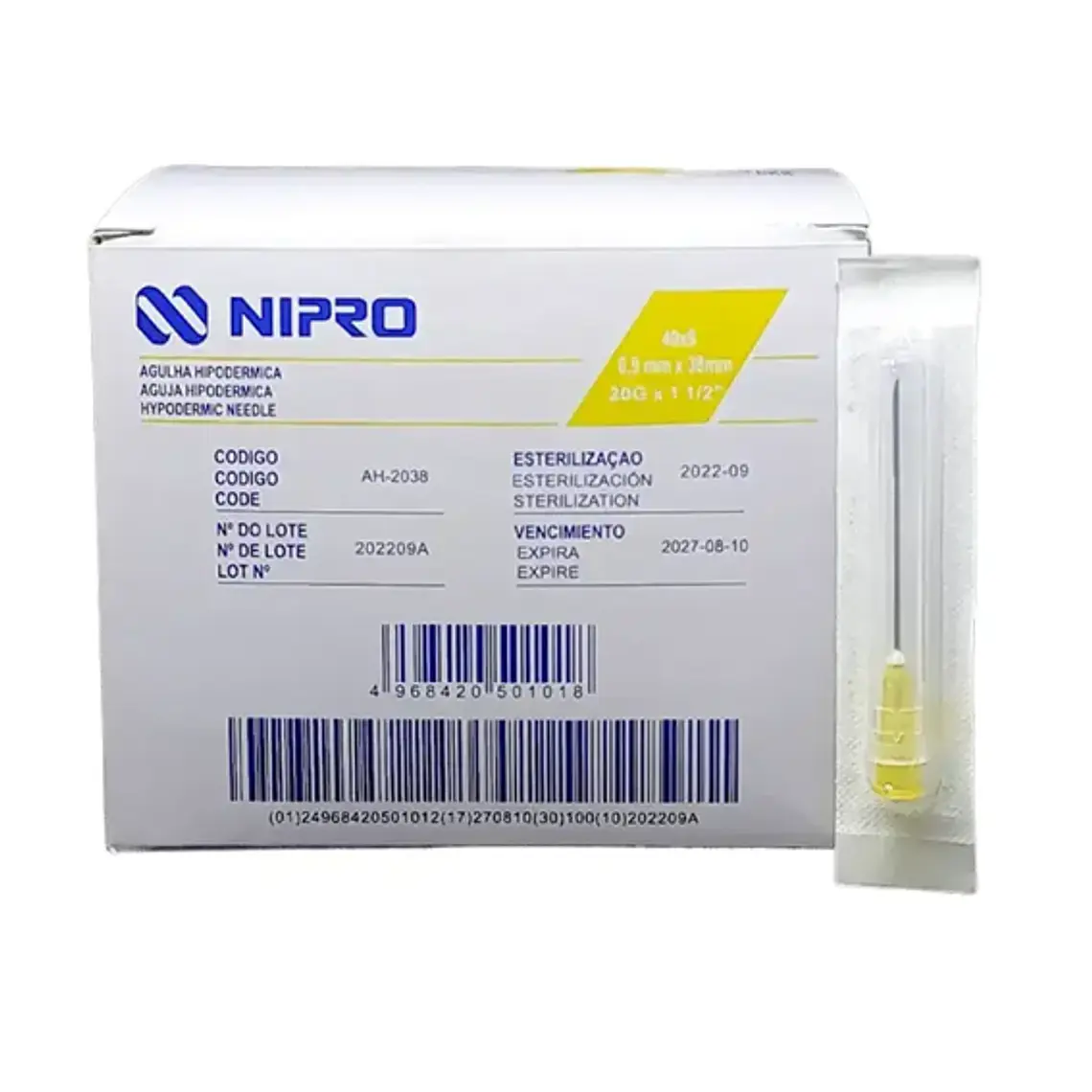 Aguja hipodérmica 20G x 1 1/2 Nipro 100 Unidades. 1