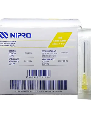 Aguja hipodérmica 20G x 1 1/2 Nipro 100 Unidades.