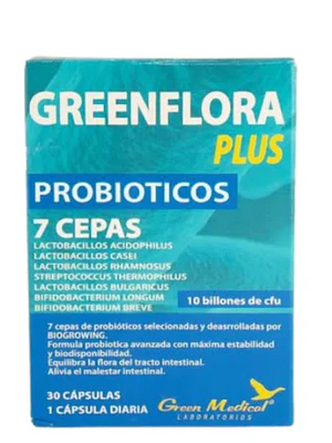 Greenflora Plus Probióticos 7 cepas 30 Cápsulas. Green Medical