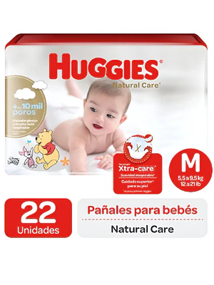 Pañal Huggies Natural Care M 22 Unidades.