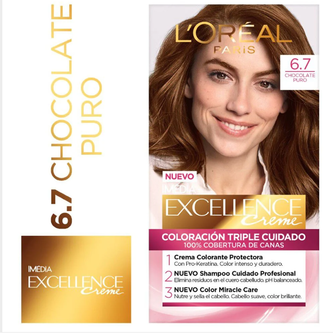 Coloración Excellence Creme 6.7 Chocolate puro. L'oréal 1
