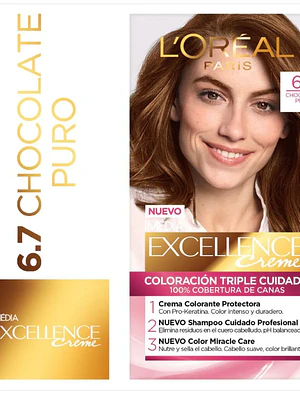 Coloración Excellence Creme 6.7 Chocolate puro. L'oréal