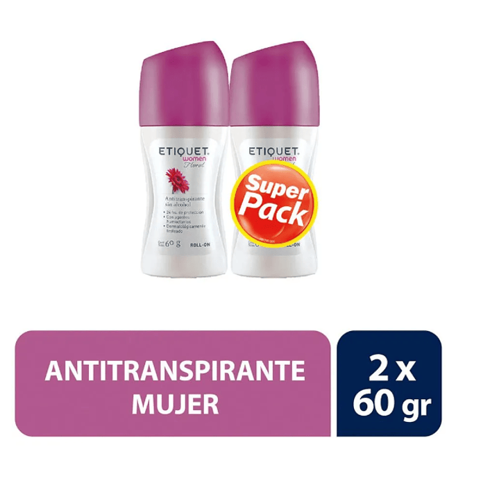 Antitranspirante Etiquet Roll-on Floral 60 g. 2 Unidades. 1