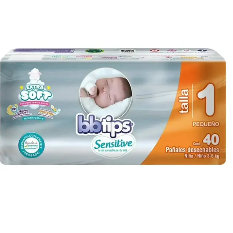 Pañal BBtips Sensitive 40 Unidades Talla 1. 1