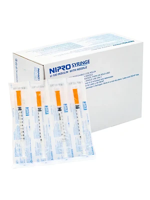 Jeringa Insulina 100UI 1 ml 29 G x 1/2 Nipro  100 Unidades.