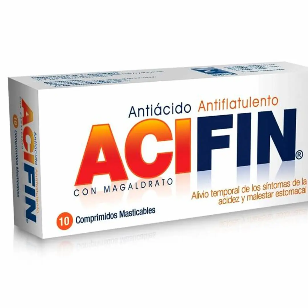 Acifin  Antiácido antiflatulento 10 Comprimidos masticables. 1