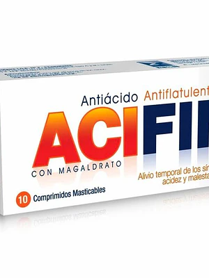 Acifin  Antiácido antiflatulento 10 Comprimidos masticables.