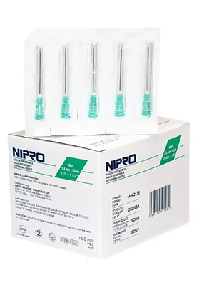 Agujas hipodérmicas 21 G x 1 1/2 Nipro 100 Unidades.