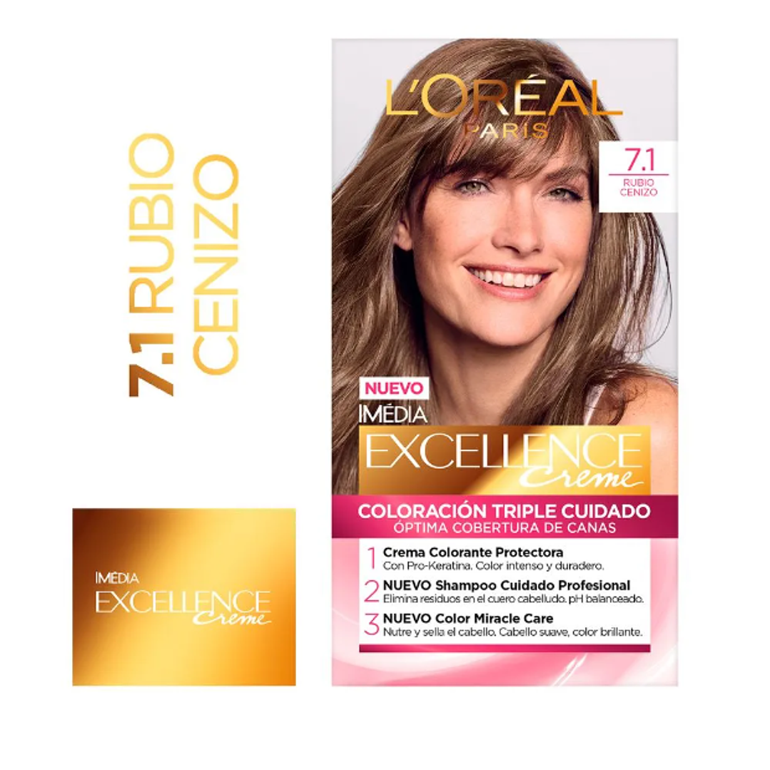 Coloración Excellence Creme 7.1 Rubio Cenizo. L'oréal 1