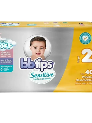 Pañal BBtips Sensitive 40 Unidades. Talla 2