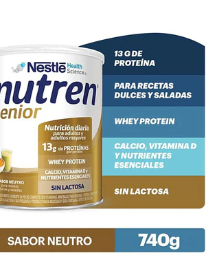 Nutren Senior Sin lactosa Alimento en polvo sabor neutro 740 g. Nestle