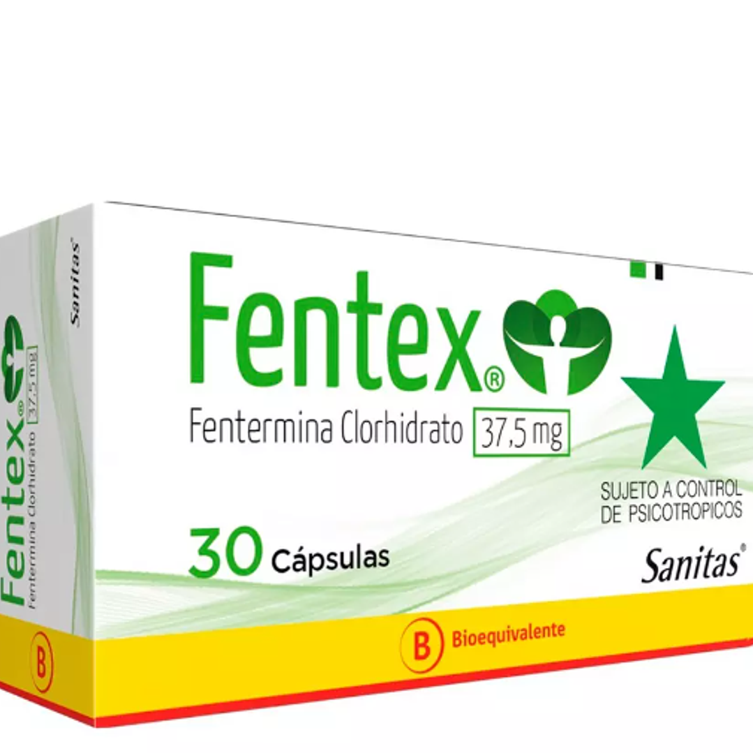 Fentex (B) Fentermina 37,5 mg 30 Cápsulas. Medicamento controlado venta presencial  1
