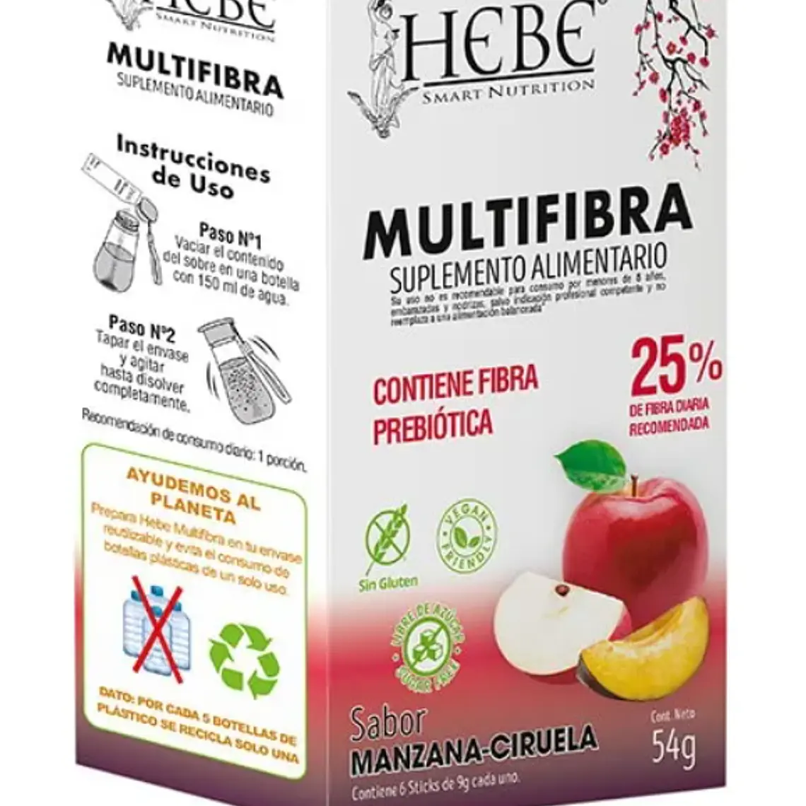 Hebe Multifibra Prebiótica Manzana ciruela 6 Sobres de 9 g. 1