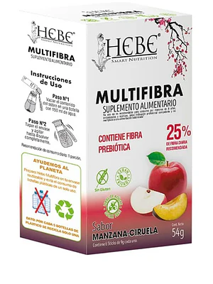 Hebe Multifibra Prebiótica Manzana ciruela 6 Sobres de 9 g.
