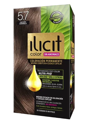 Tinte para el cabello Ilicit sin amoníaco 5.7 Castaño caramelo.