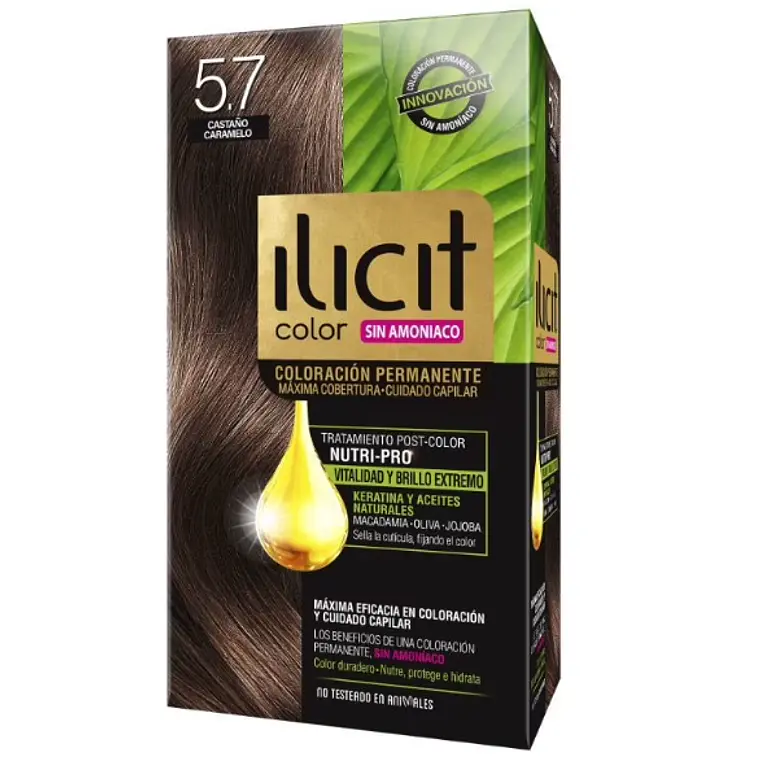 Tinte para el cabello Ilicit sin amoníaco 5.7 Castaño caramelo. 1