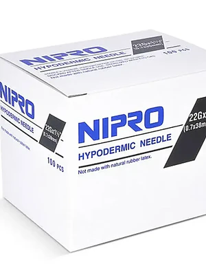 Aguja hipodérmica 22G x 1 1/2 Nipro 100 Unidades.